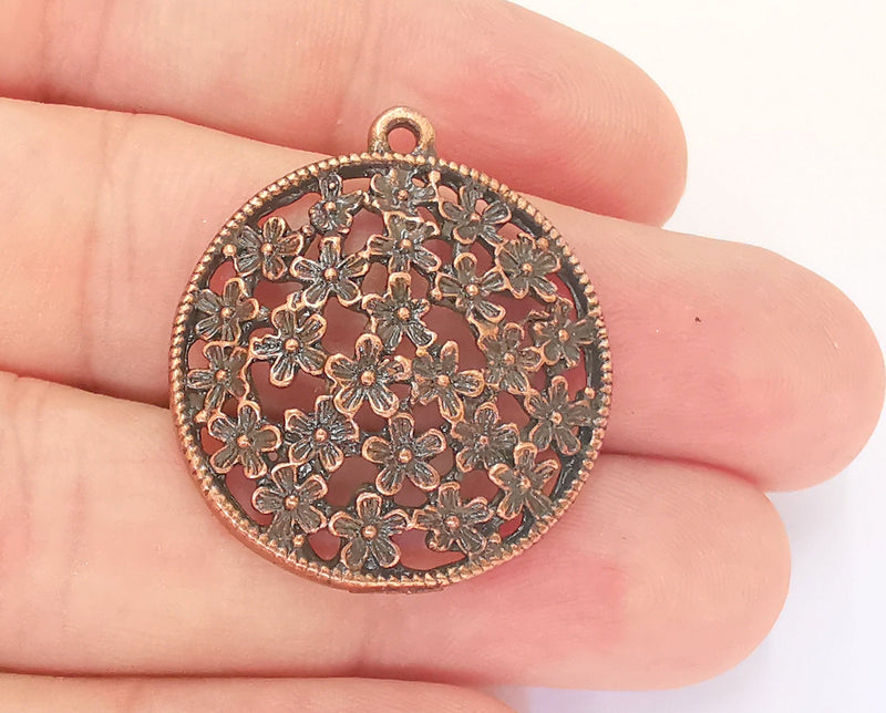 2 Flowers Charms Antique Copper Plated Charms (34x30mm) G22813