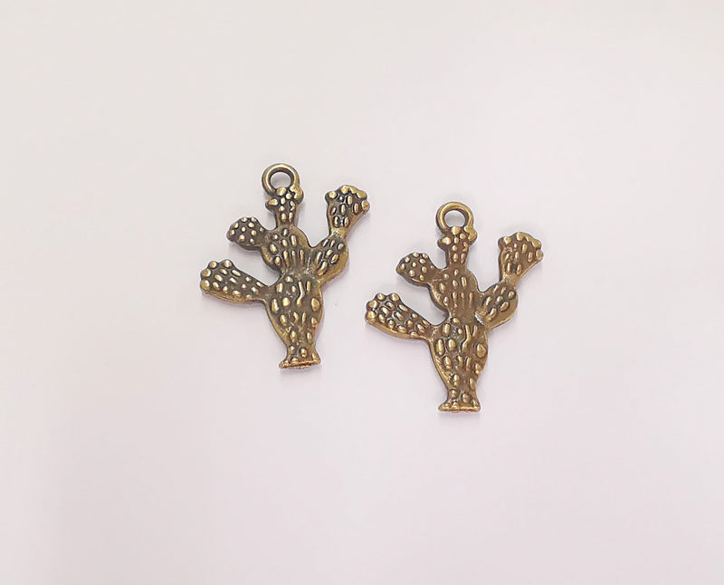 4 Cactus Charms (Double Sided) Antique Bronze Plated Charms (23x21mm)  G22815