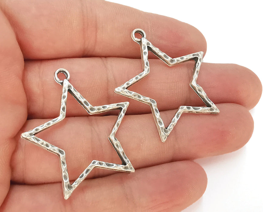 4 Star Charms Antique Silver Plated Charms (36x34mm)  G23152