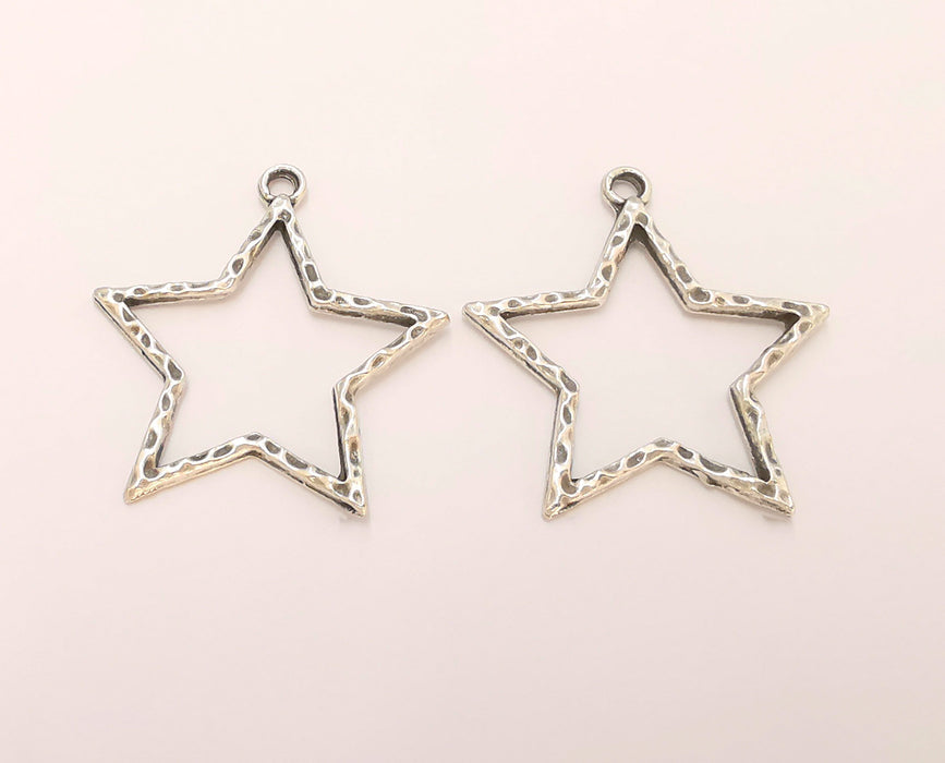 4 Star Charms Antique Silver Plated Charms (36x34mm)  G23152