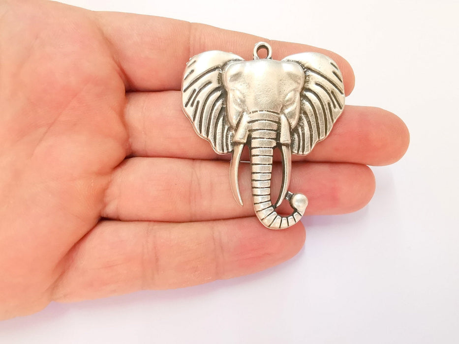 Elephant Pendant Antique Silver Plated Pendant (54x47mm)  G23156