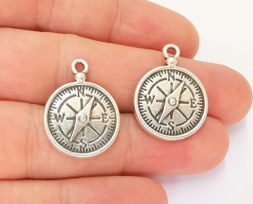 2 Compass Charms Antique Silver Plated Charms (26x20mm)  G23159