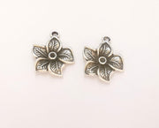 4 Flower Charms Bezel Blank Antique Silver Plated Charms (25x22mm)  G23160