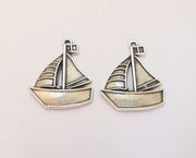 2 Sailing Ship Charms Antique Silver Plated Charms (30x25mm)  G23162