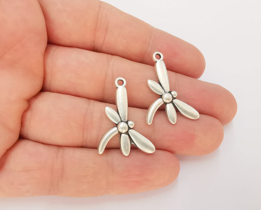 4 Dragonfly Charms Antique Silver Plated Charms (31x20mm)  G23161