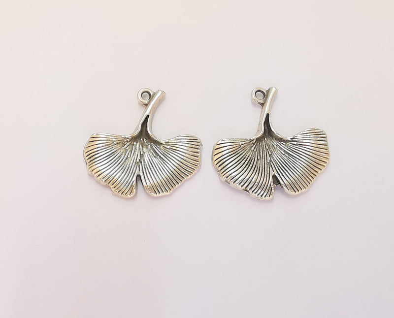 4 Ginko Leaf Charms Antique Silver Plated Charms (24x24mm)  G23165