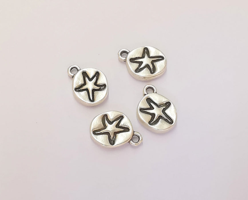 10 Star Charms Antique Silver Plated Charms (Double Sided) (15x10mm)  G23167