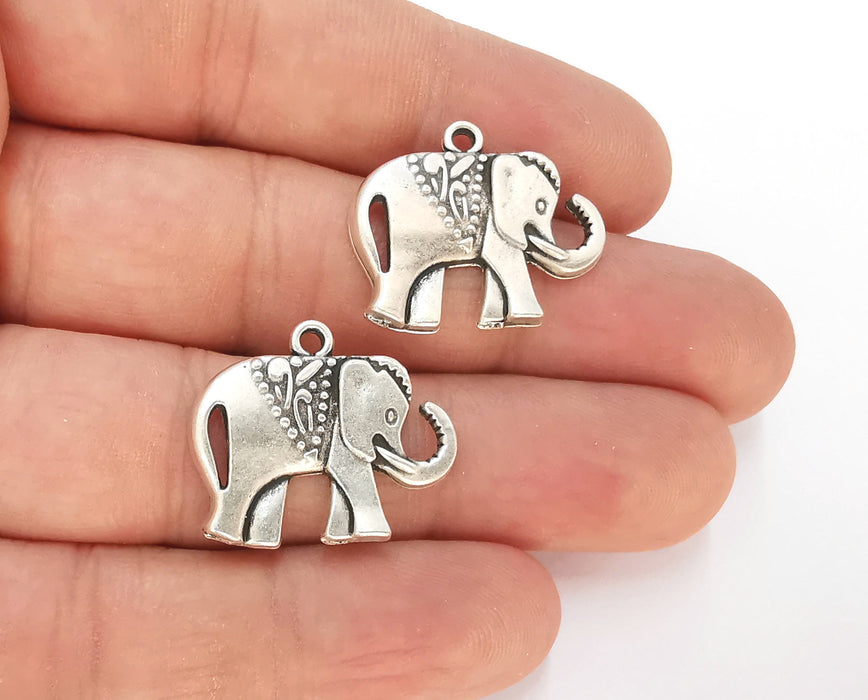 4 Elephant Charm Antique Silver Plated Charms (25x21mm) G23168