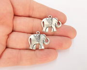 4 Elephant Charm Antique Silver Plated Charms (25x21mm) G23168