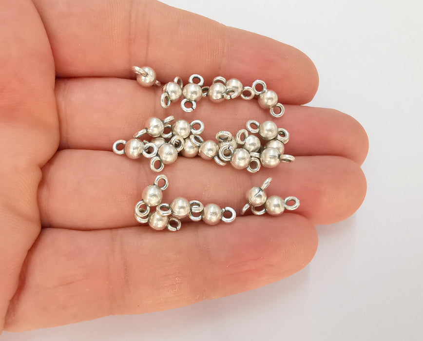 20 Silver Ball Charms Connector Antique Silver Plated Charms (11x5mm) G23171