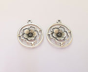 4 Flower Charms Antique Silver Plated Charms (33x27mm) G23172