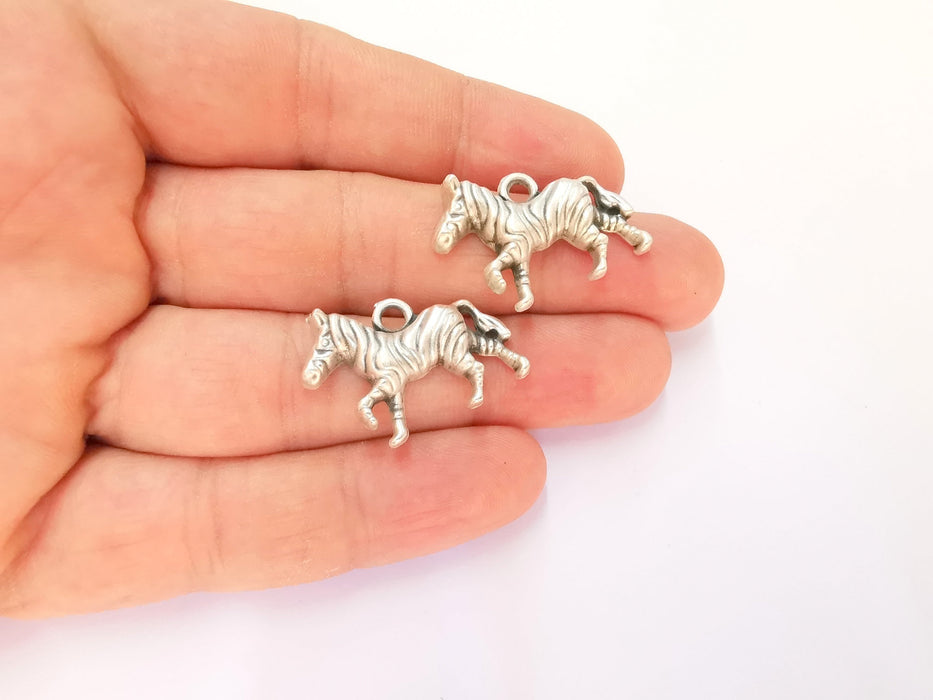 4 Zebra Charms Antique Silver Plated Charms (30x20mm)  G23176