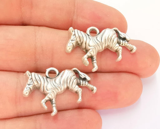 4 Zebra Charms Antique Silver Plated Charms (30x20mm)  G23176