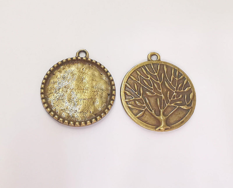 2 Tree Frame Pendant Blank Antique Bronze Plated Pendant (32x28mm) (24mm Blank Size)  G22818