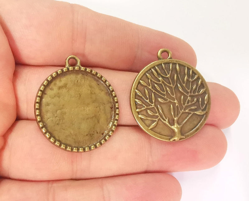 2 Tree Frame Pendant Blank Antique Bronze Plated Pendant (32x28mm) (24mm Blank Size)  G22818