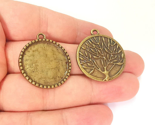 2 Tree Frame Pendant Blank Antique Bronze Plated Pendant (32x28mm) (24mm Blank Size)  G22818