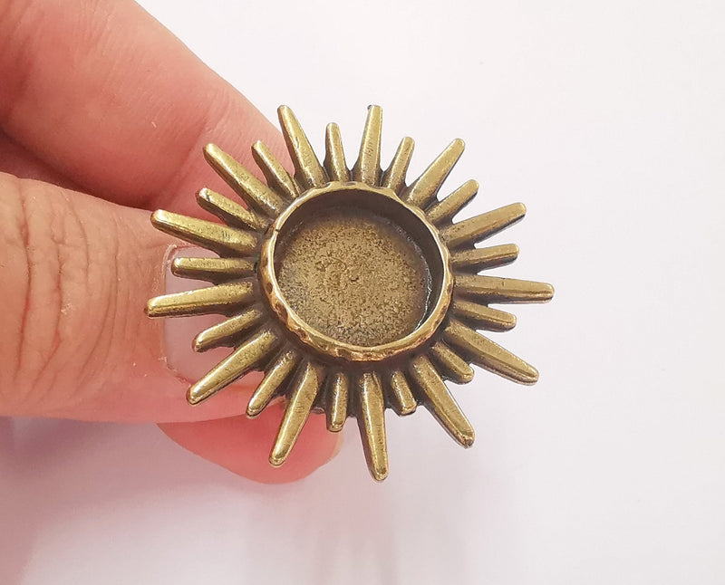Sun Ring Blank Setting Textured Base Bezel inlay Ring Backs Glass Cabochon Mounting Adjustable Antique Bronze Plated (16mm bezel ) G22822