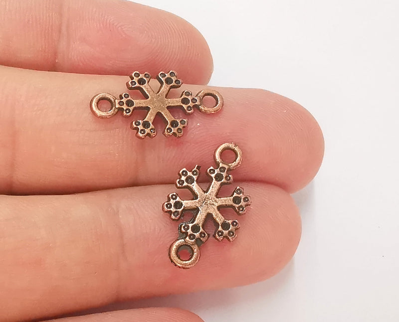 10 Snow Flake Charms Connector Antique Copper Plated Charms (20x11mm) G22826