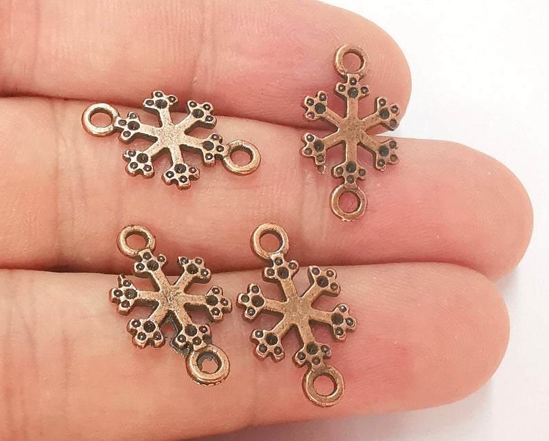 10 Snow Flake Charms Connector Antique Copper Plated Charms (20x11mm) G22826