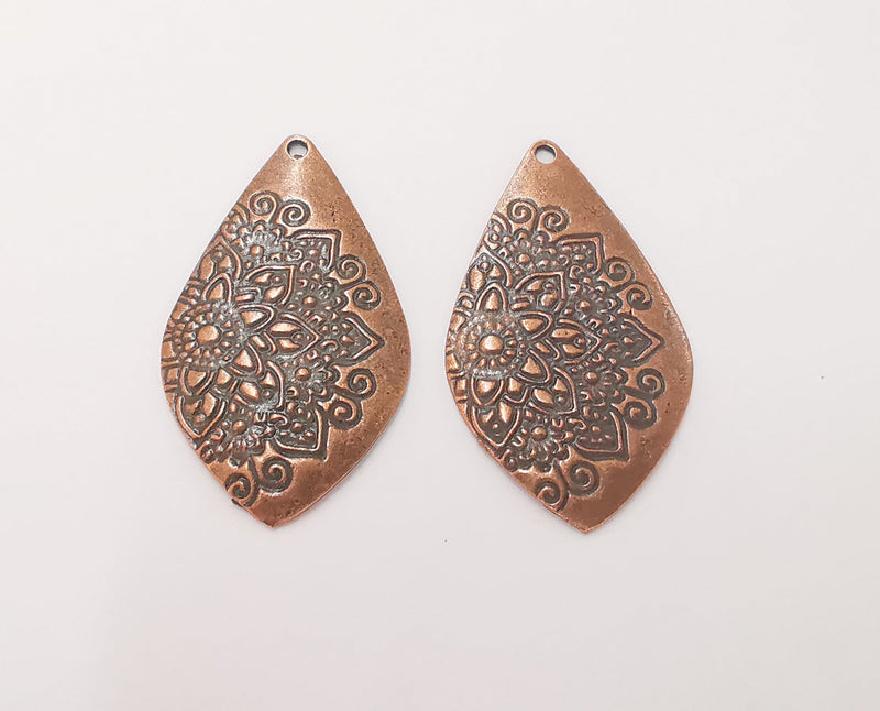 2 Drop Flower Charms Antique Copper Plated Charms (40x24mm) G22829