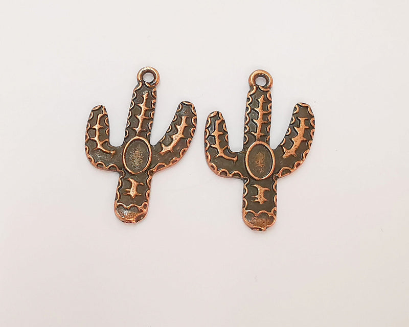 4 Cactus Charms Bezel Antique Copper Plated Charms (30x19mm)  G22830
