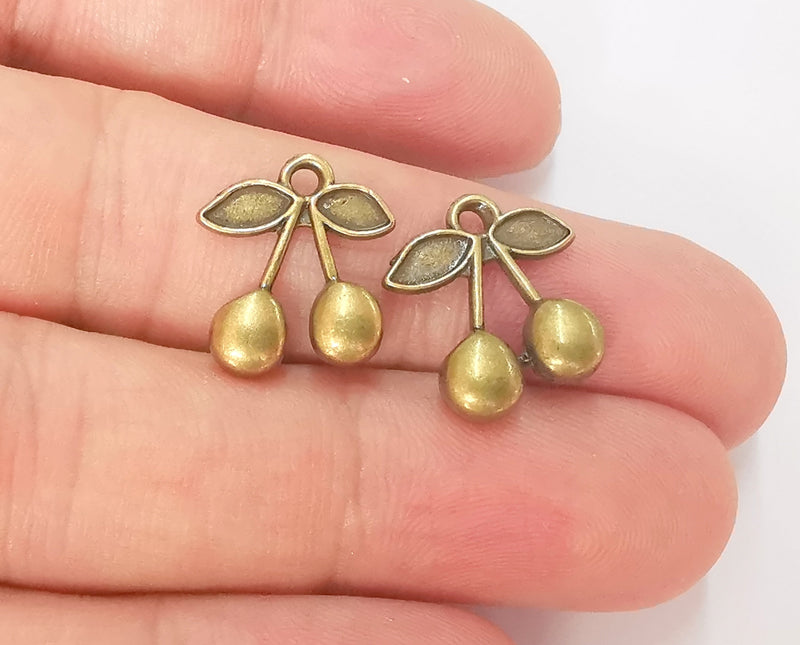 5 Cherry Fruit Charms Antique Bronze Plated Charms (18x15mm)  G22836