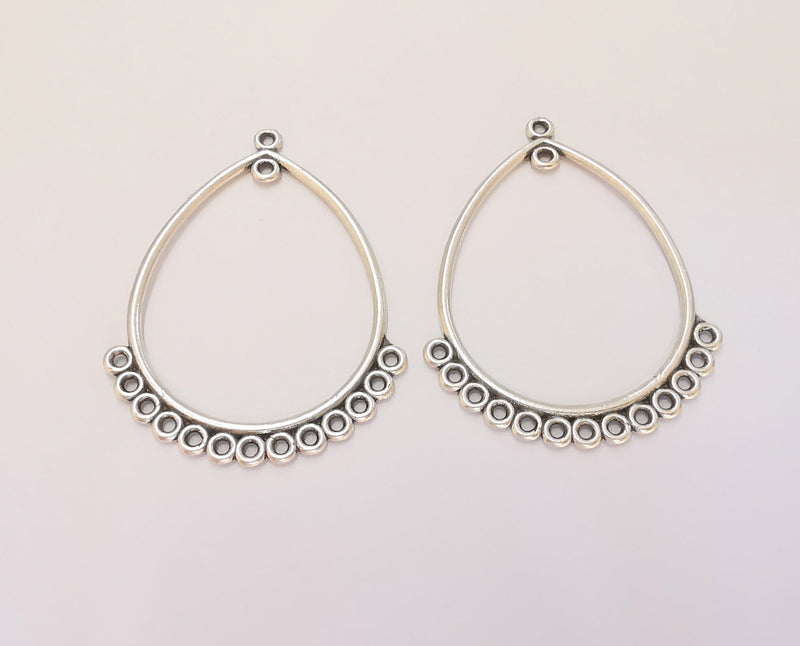 4 Drop Charms Connector Antique Silver Plated Charms (46x35mm)  G23182