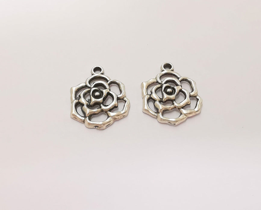 6 Silver Rose Charms Antique Silver Plated Charms (21x16mm) G23181