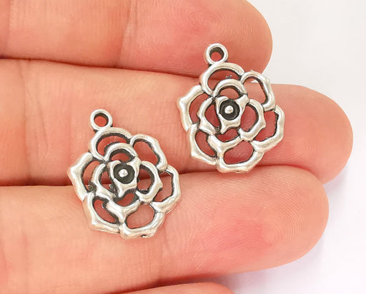 6 Silver Rose Charms Antique Silver Plated Charms (21x16mm) G23181