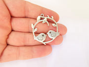 2 Bird and Leaf Branch Charms Antique Silver Plated Charms (39x36mm) G23185