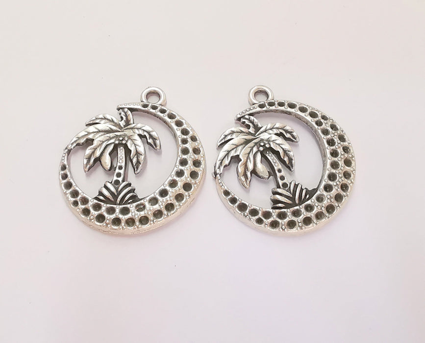 2 Palm Crescent Charms Antique Silver Plated Charms (37x32mm)  G23186