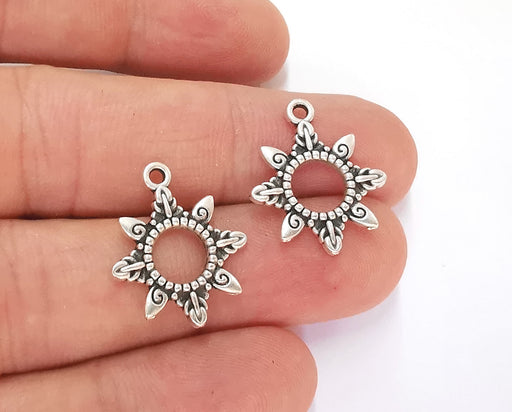 10 Sun Charms Antique Silver Plated Charms (22x16mm) G23188