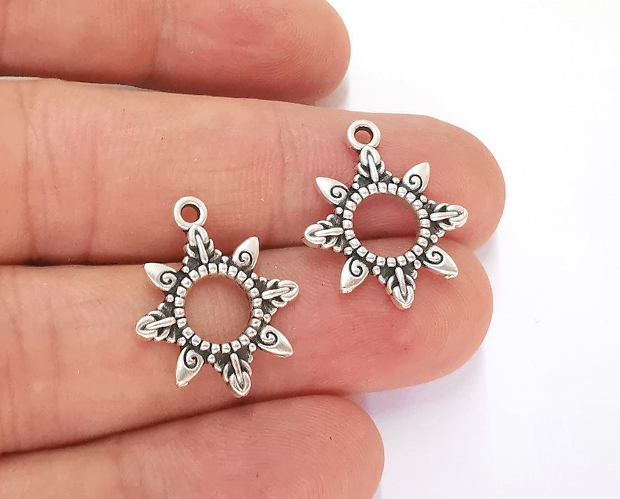 10 Sun Charms Antique Silver Plated Charms (22x16mm) G23188