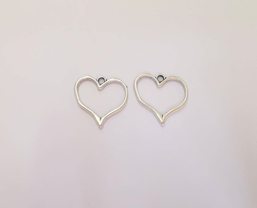 10 Heart Charm Antique Silver Plated Charms (23x23 mm)  G23190