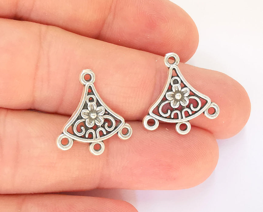 8 Flower Connector Charms Antique Silver Plated Charms (20x18mm) G23191