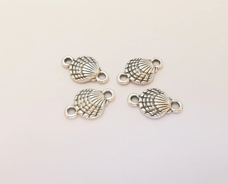 20 Oyster Sea Shell Connector Charms Antique Silver Plated Charms (16x10mm)  G23193