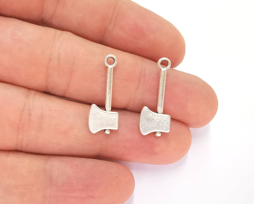 10 Axe Charms Double Sided Antique Silver Plated Charms (24x9mm)  G23195