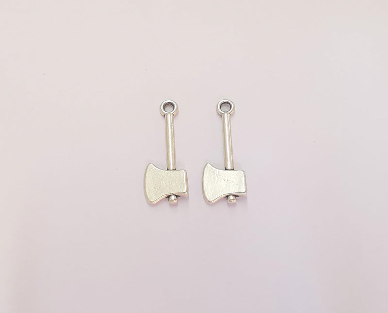 10 Axe Charms Double Sided Antique Silver Plated Charms (24x9mm)  G23195