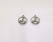 10 Sailing Ship Charms Antique Silver Plated Charms (18x15mm)  G23205