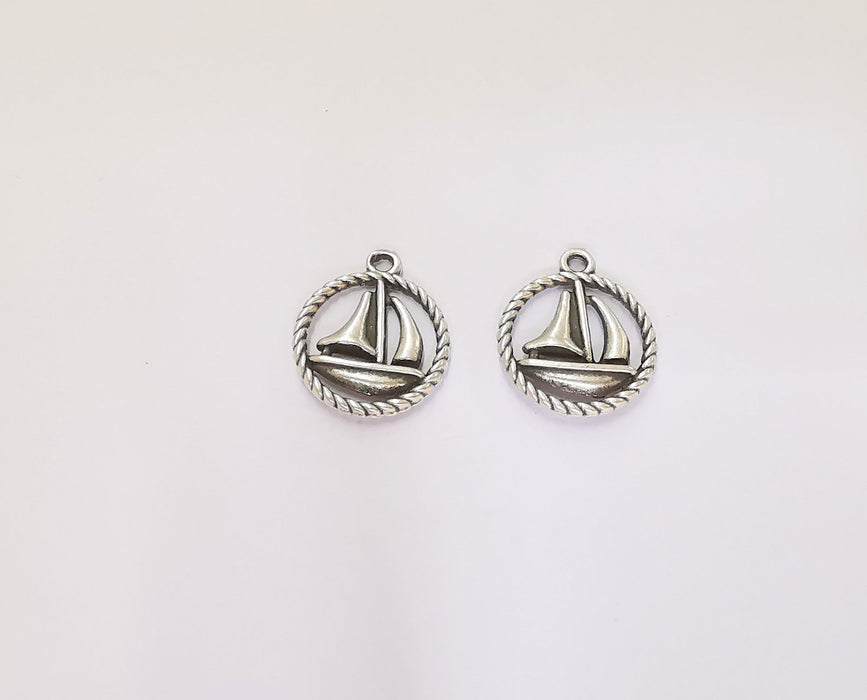 10 Sailing Ship Charms Antique Silver Plated Charms (18x15mm)  G23205