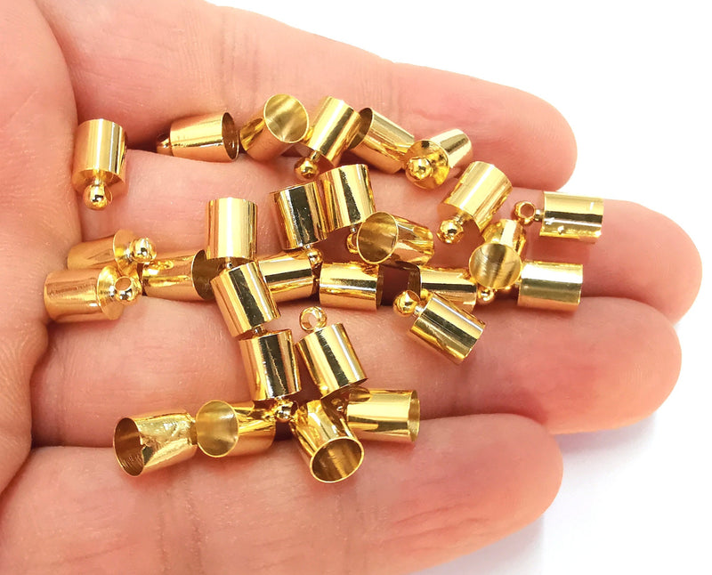 10 Gold Cone Findings 24K Shiny Gold Plated Brass  End Caps (10x6mm)  G22839