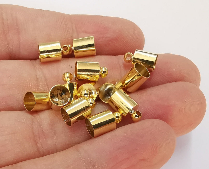 10 Gold Cone Findings 24K Shiny Gold Plated Brass  End Caps (10x6mm)  G22839