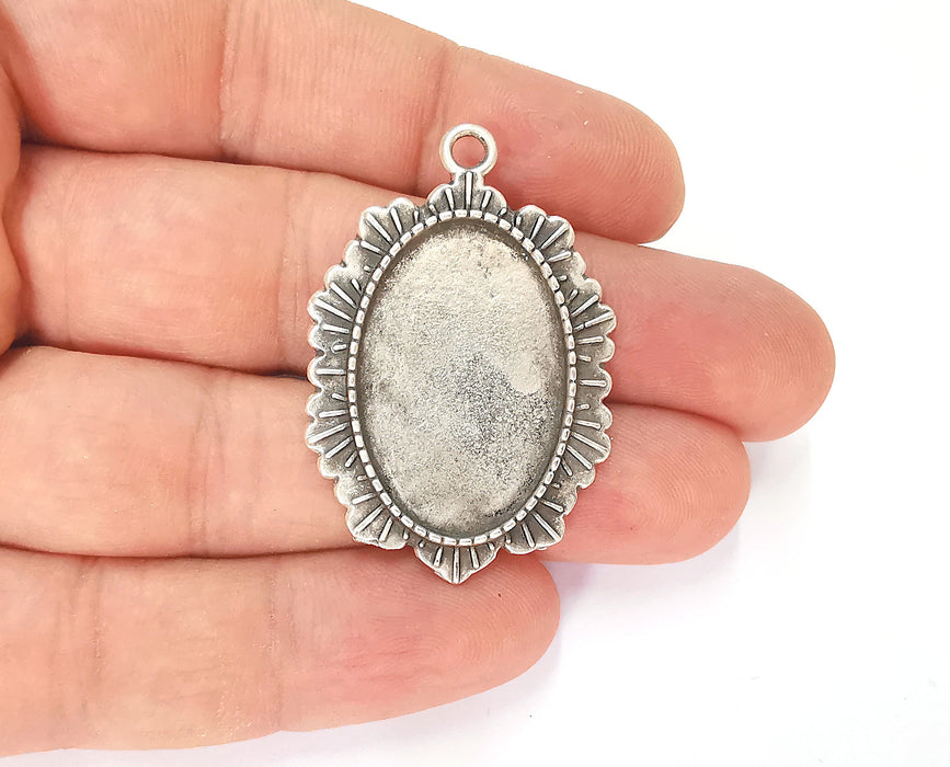 2 Frame Pendant Blank Antique Silver Plated Pendant (44x29mm) (30x20mm Blank Size)  G23216