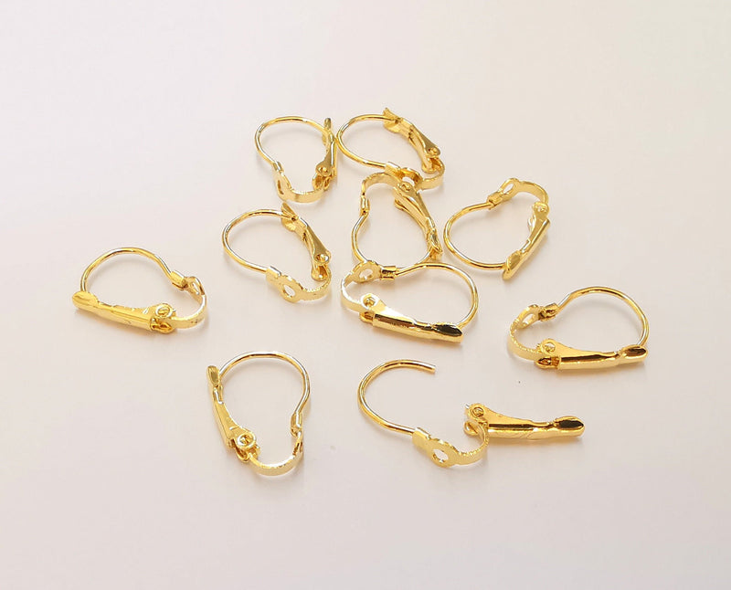 Earring Wire with Clasp 4 Pcs (2 pairs)  24K Shiny Gold Plated Brass Earring Hook ,Findings G22840