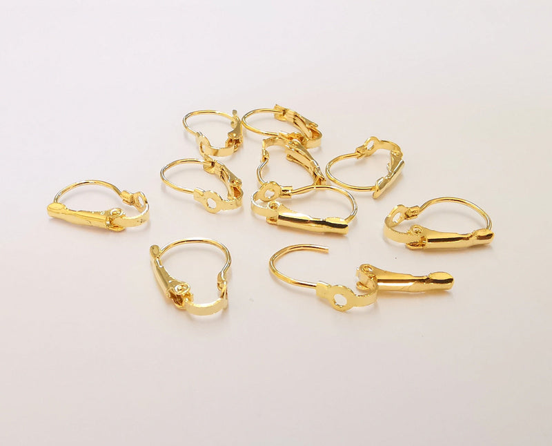Earring Wire with Clasp 4 Pcs (2 pairs)  24K Shiny Gold Plated Brass Earring Hook ,Findings G22840
