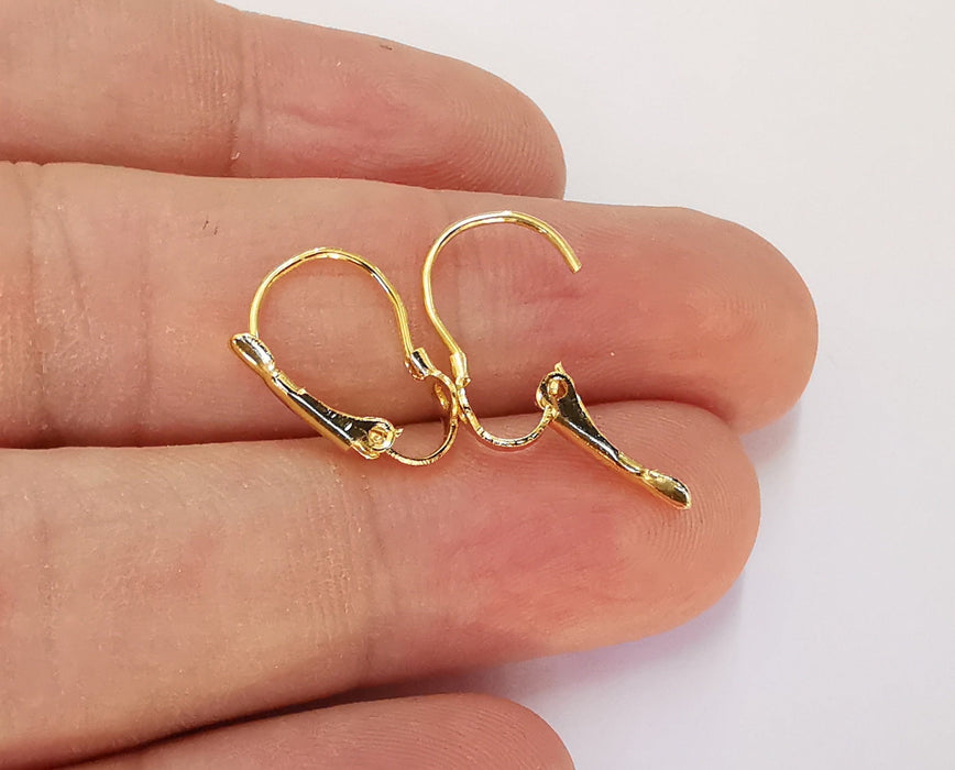 Earring Wire with Clasp 4 Pcs (2 pairs)  24K Shiny Gold Plated Brass Earring Hook ,Findings G22840