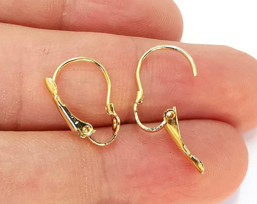 Earring Wire with Clasp 4 Pcs (2 pairs)  24K Shiny Gold Plated Brass Earring Hook ,Findings G22840