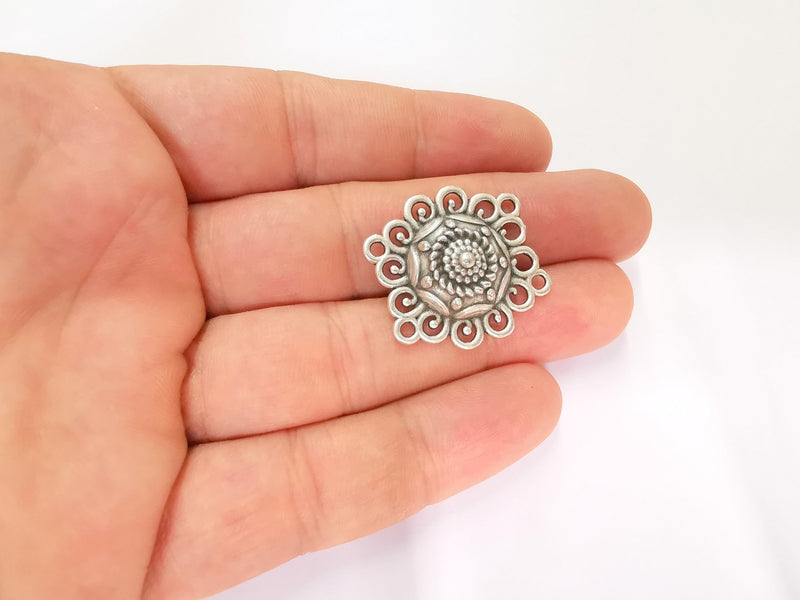 4 Silver Connector Charms Antique Silver Plated Charms (28x26mm)  G23215