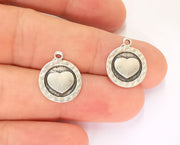 10 Heart Charms Antique Silver Plated Charms (17x14mm)  G23217