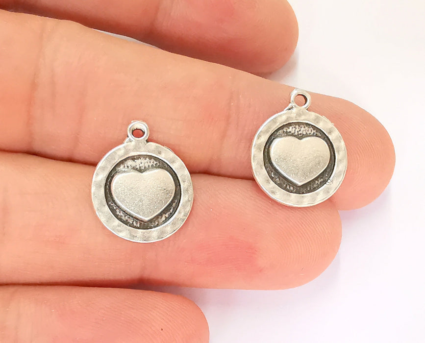 10 Heart Charms Antique Silver Plated Charms (17x14mm)  G23217